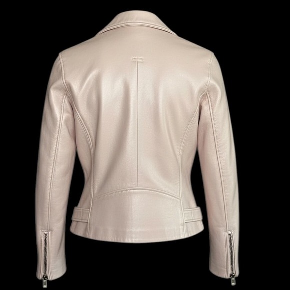 IRO Pink Pearl 100% Lamb Leather Moto Jacket Womens Size 38 EU Size 6 US - Picture 8 of 10